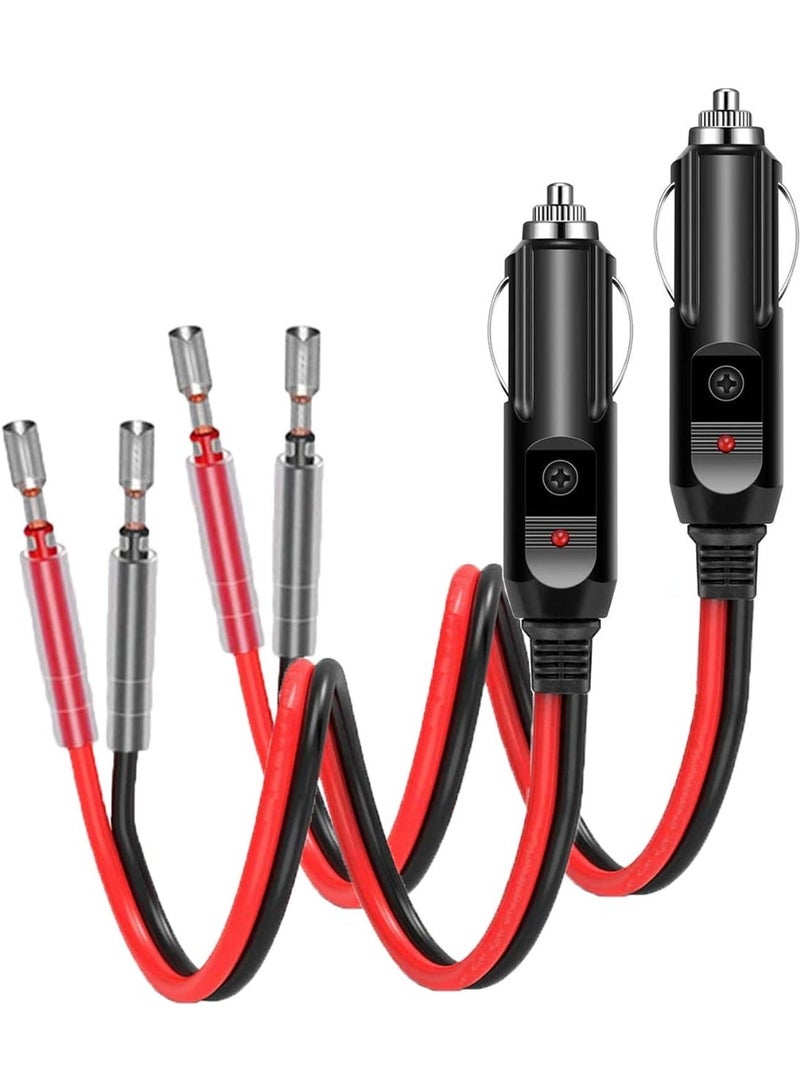 12V Plug Adapter, Male Connector with 30cm 16AWG Extension Cable, 15A Fuse and LED Light, Fused Replacement Socket for Car Accessories, 2 Pack - Image 1